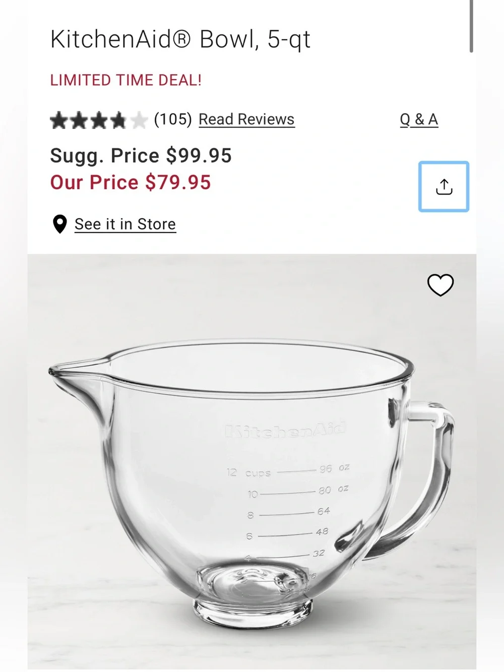KitchenAid Clear Glass Mixing Bowl with Gray Lid